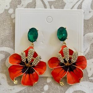 Orange Enamel Flowers Drop Earrings Dangle Earrings Party Jewelry